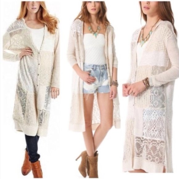 Free People Crochet Patchwork Cardigan Duster - Like new! - Picture 2 of 2